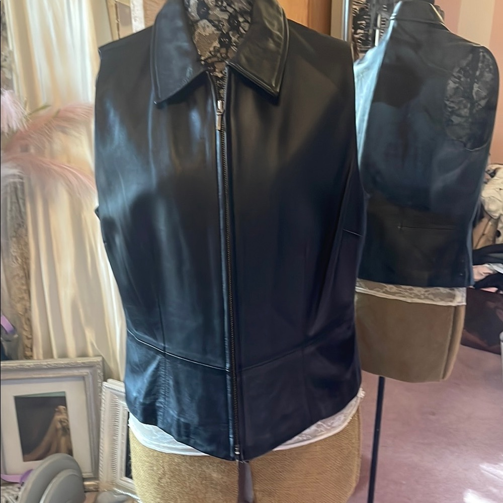 Black Leather Women's Vest